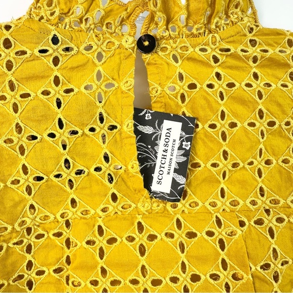 Scotch & Soda Yellow Eyelet Exaggerated Ruffle Top Size M Euro Summer Vibe! - Picture 7 of 13
